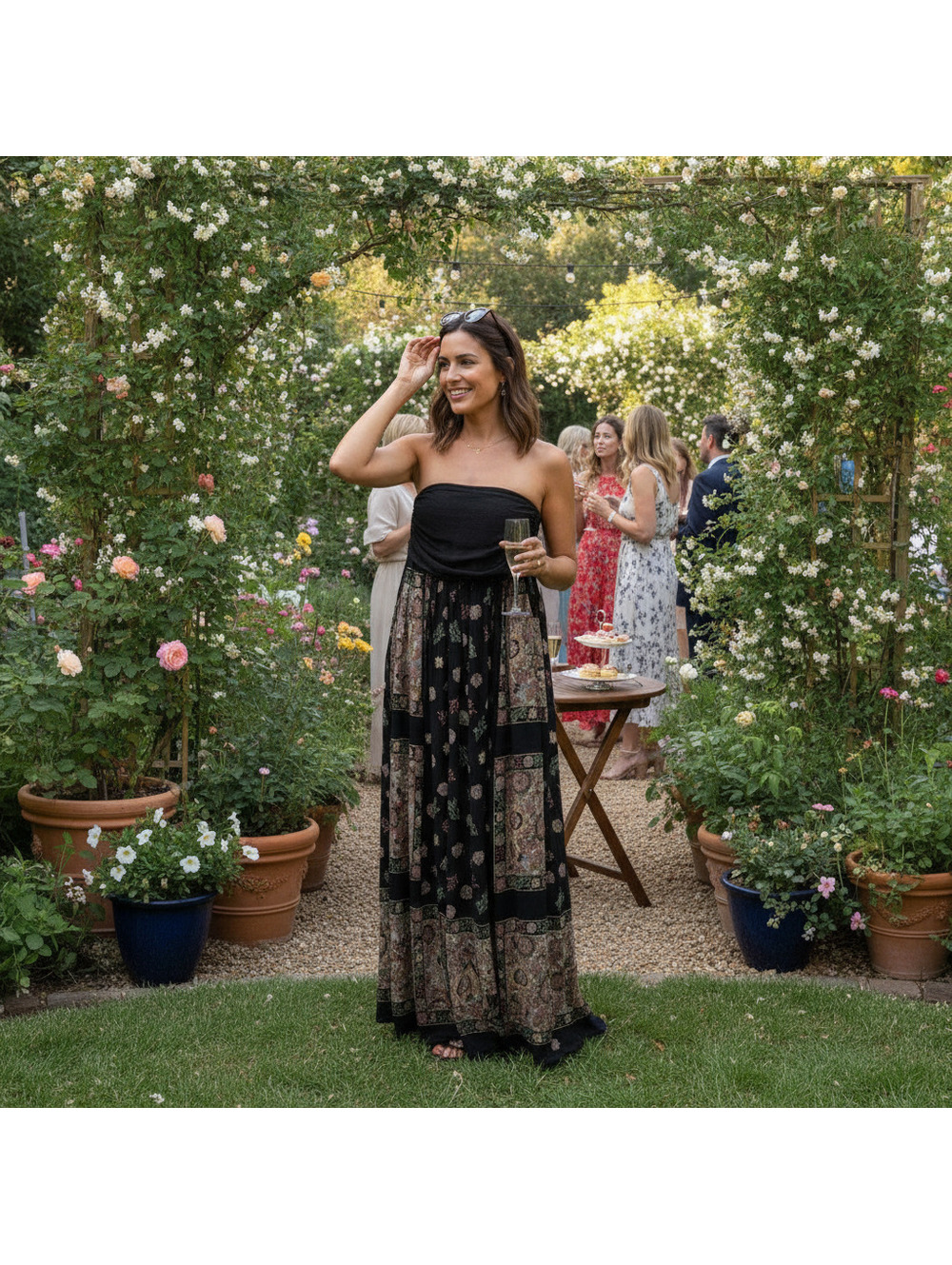 Bohemian Strapless Maxi Dress with Floral Pattern